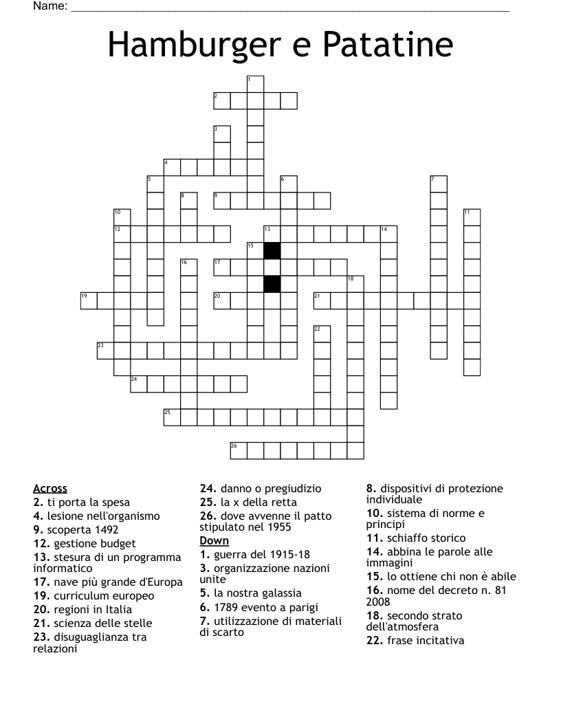 Hamburger e Patatine Crossword