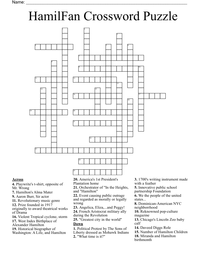 HamilFan Crossword Puzzle