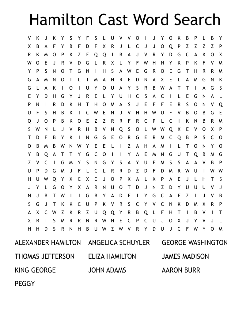 Hamilton Cast Word Search