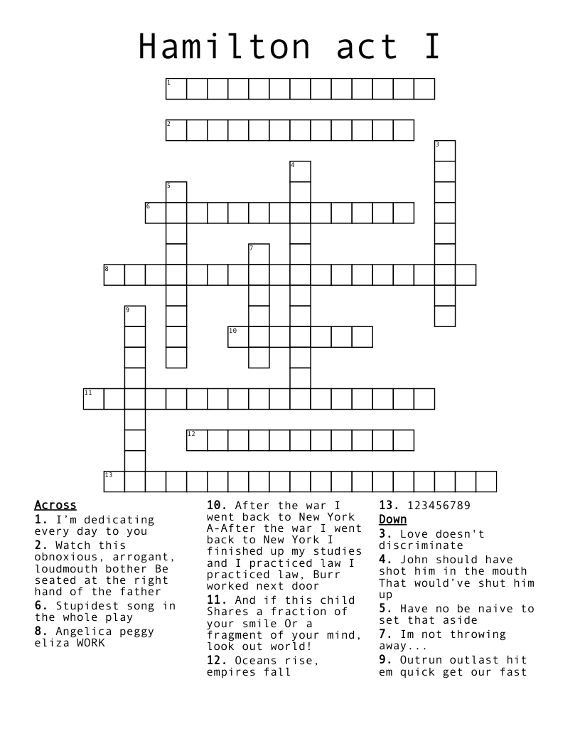 Hamilton act I Crossword