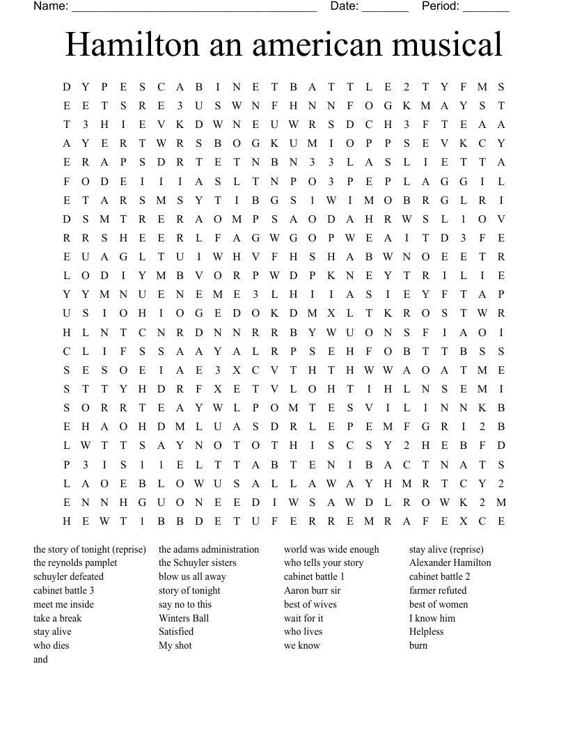 Hamilton an american musical  Word Search
