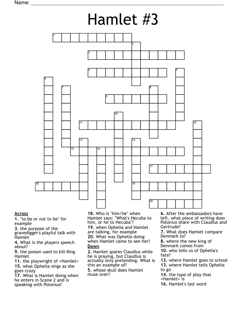 Hamlet #3  Crossword