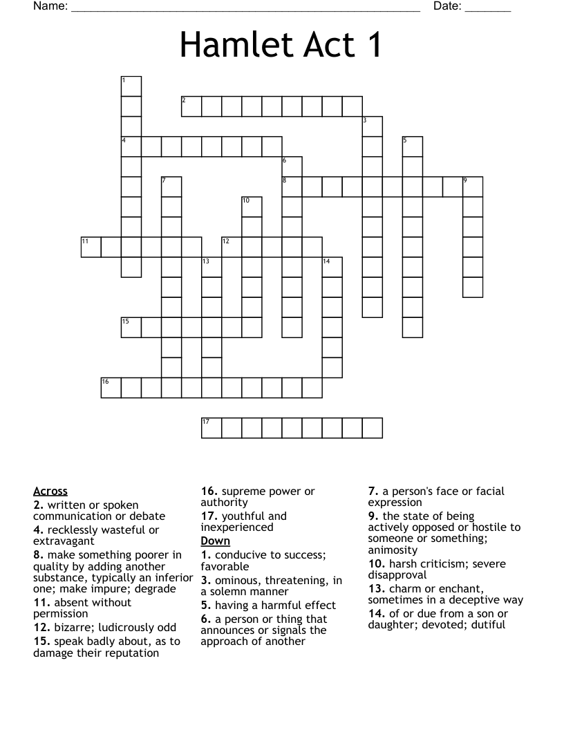 Hamlet Act 1 Crossword