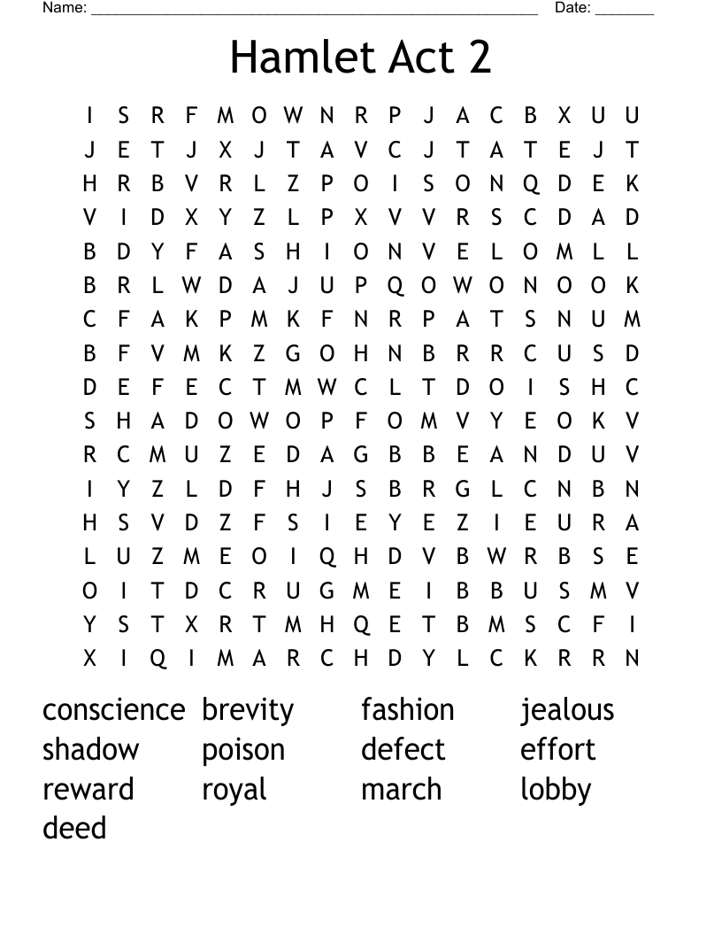Hamlet Act 2 Word Search