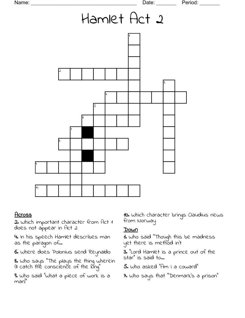 Hamlet Act 2 Crossword