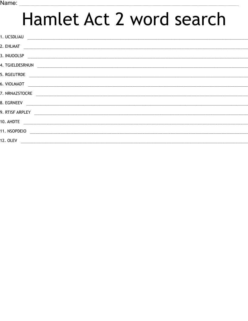 Hamlet Act 2 word search  Word Scramble