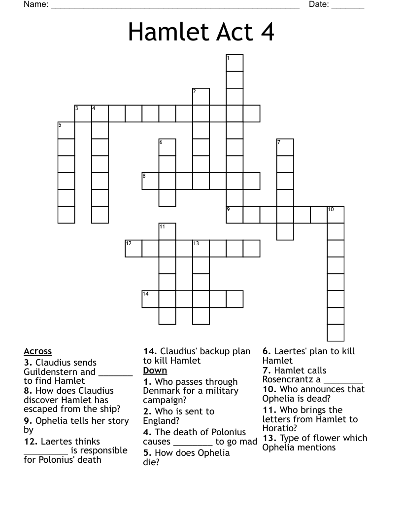 Hamlet Act 4 Crossword