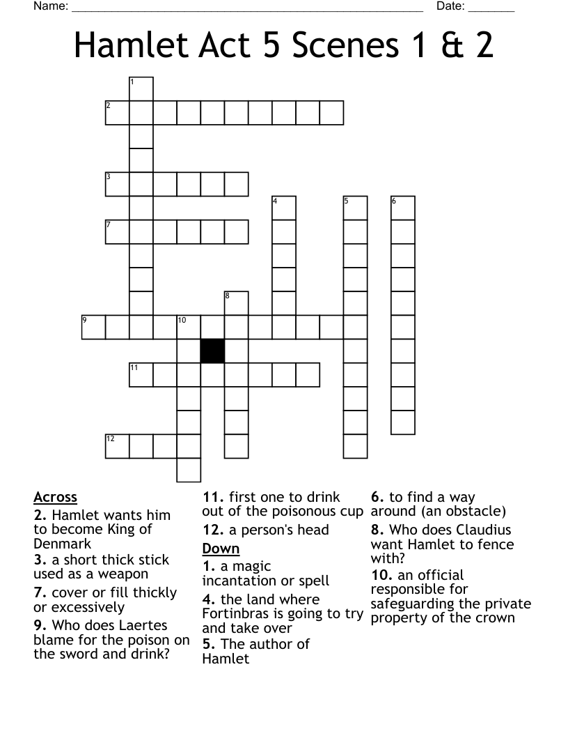 Hamlet Act 5 Scenes 1 & 2 Crossword