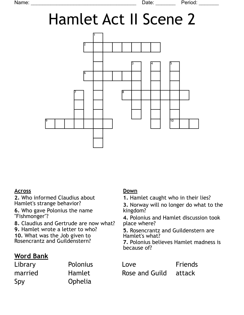 Hamlet Act II Scene 2 Crossword
