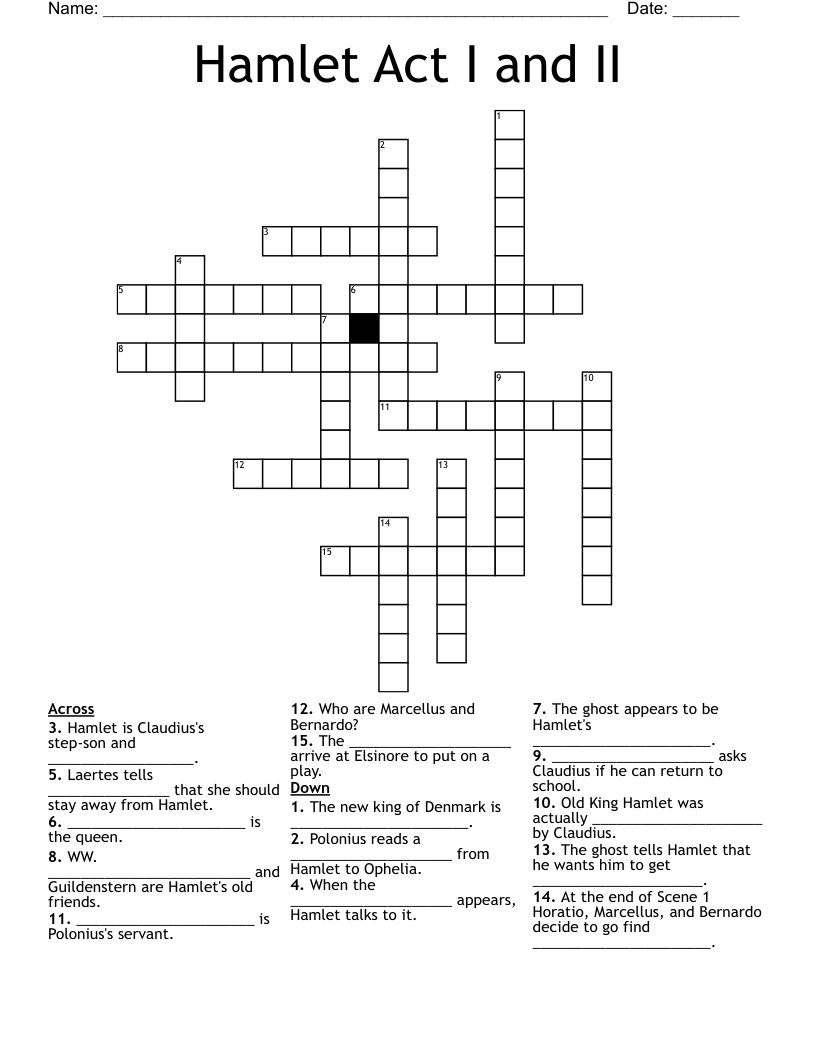 Hamlet Act I and II Crossword