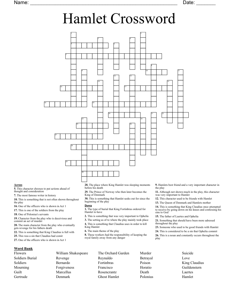 Hamlet Crossword