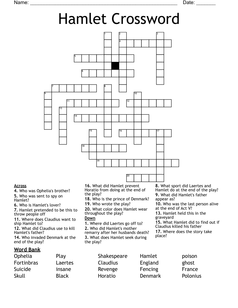 Hamlet Crossword