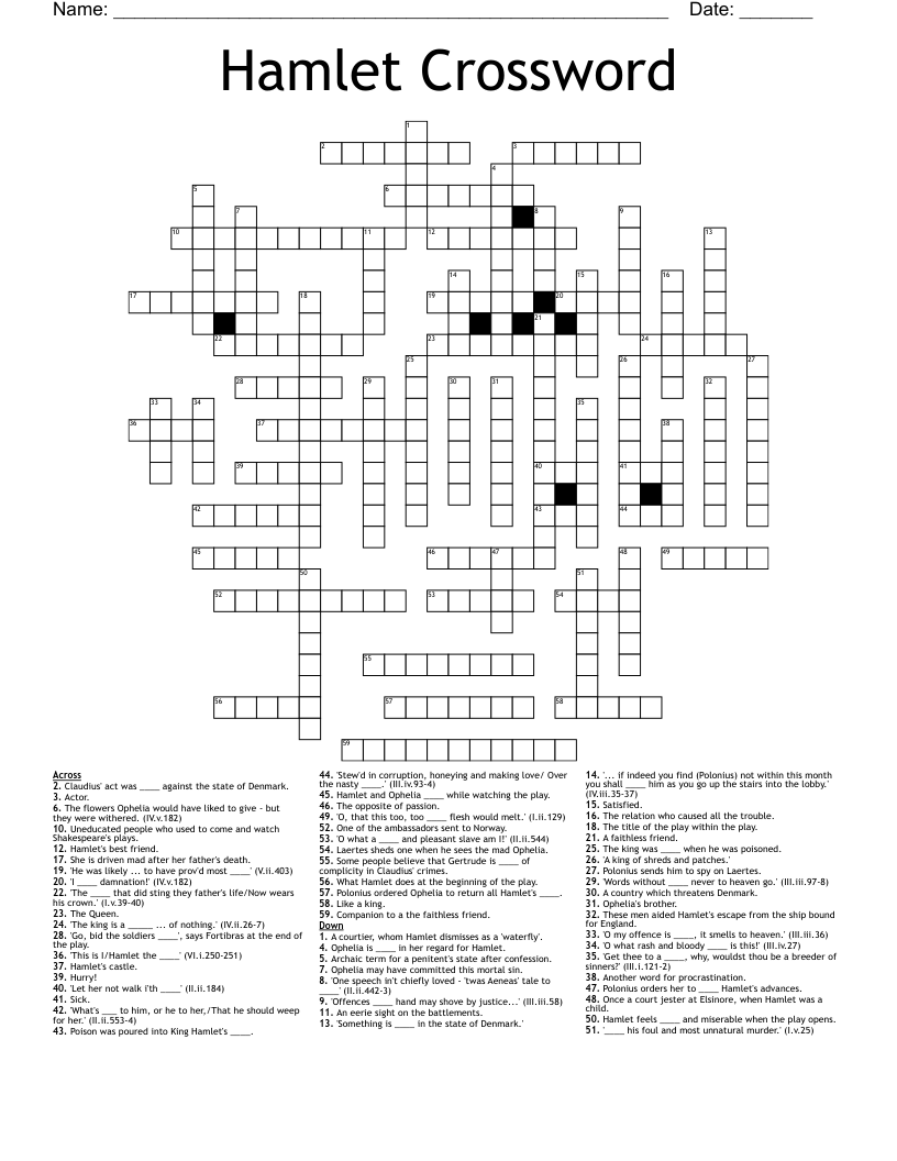 Hamlet Crossword