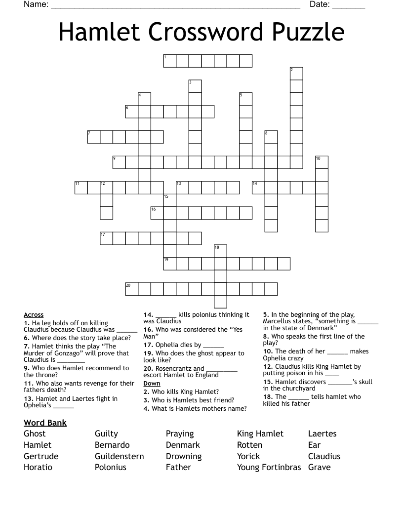 Hamlet Crossword Puzzle