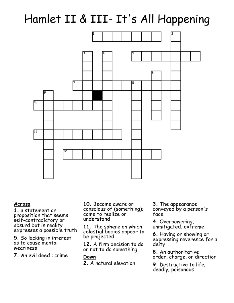 Hamlet II & III- It's All Happening Crossword