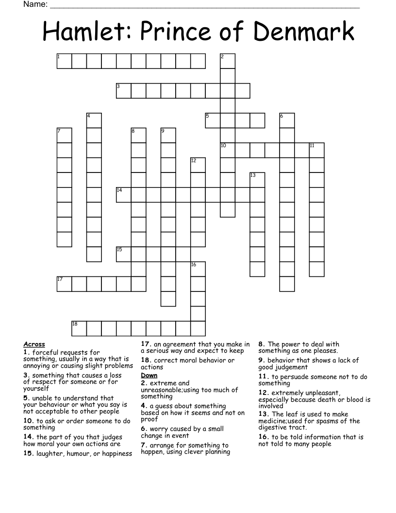 Hamlet: Prince of Denmark Crossword