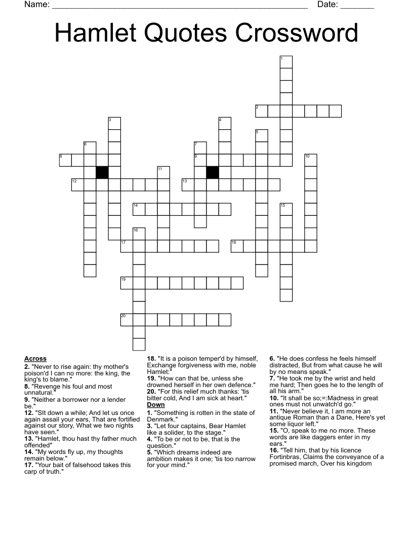 Hamlet Quotes Crossword