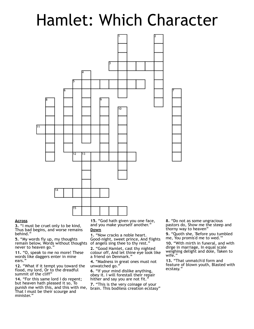 Hamlet: Which Character Crossword