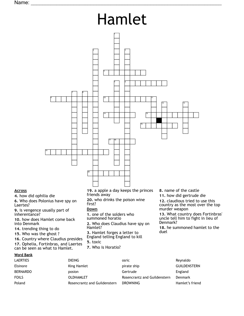 Hamlet  Crossword
