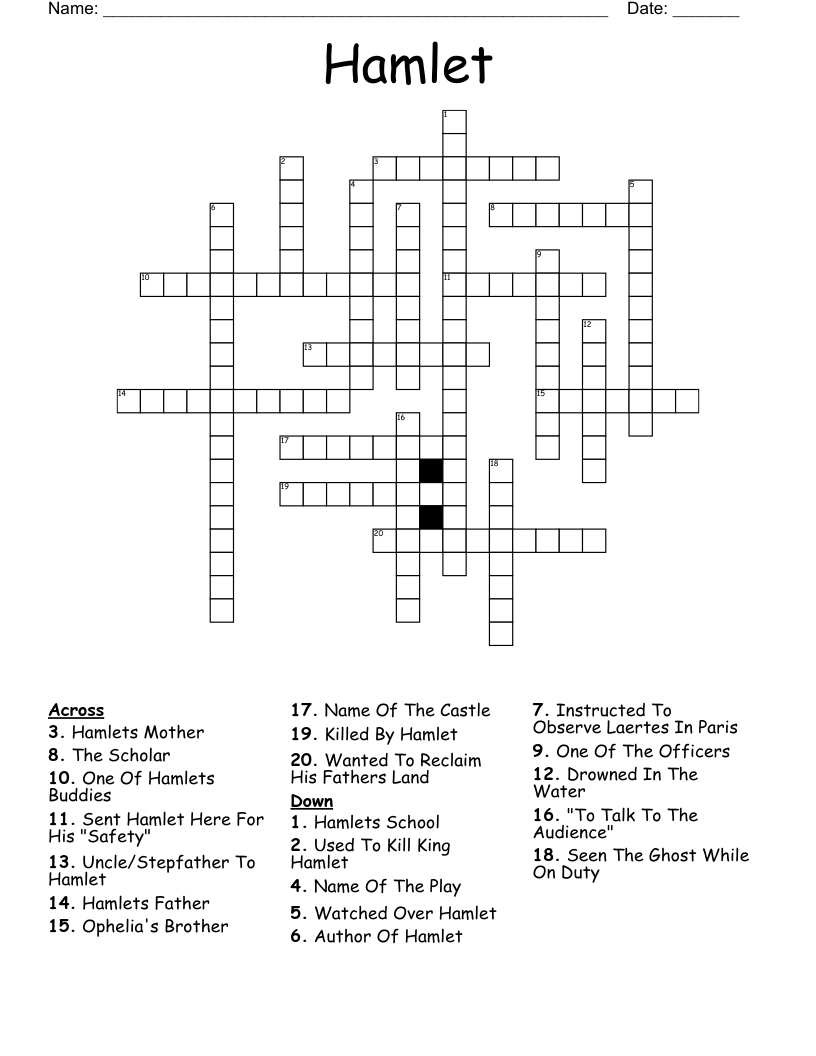 Hamlet  Crossword