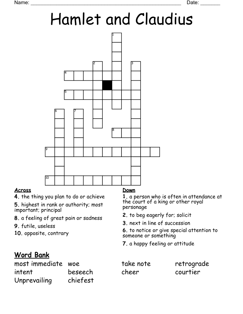 Hamlet and Claudius Crossword