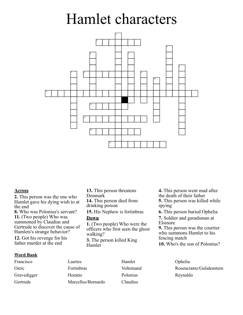 Hamlet characters Crossword