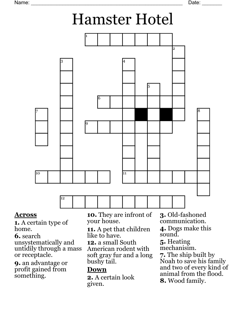 Hamster Hotel Crossword