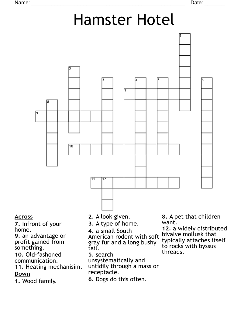 Hamster Hotel Crossword