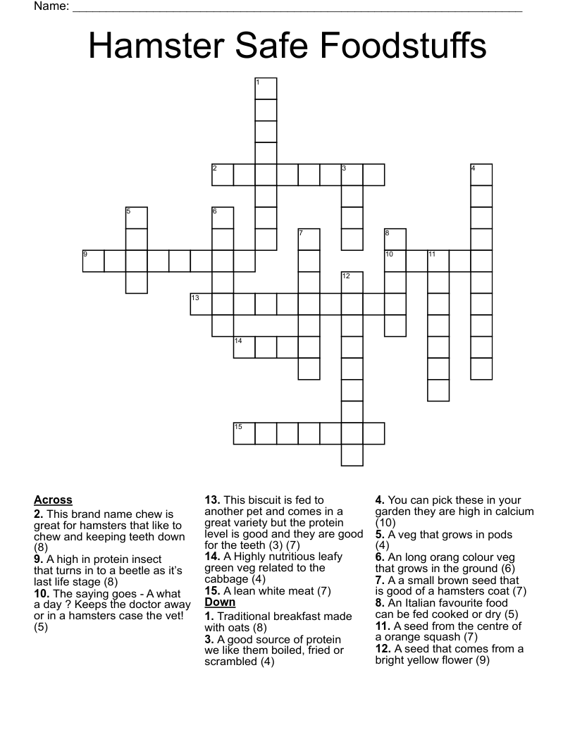 Hamster Safe Foodstuffs  Crossword