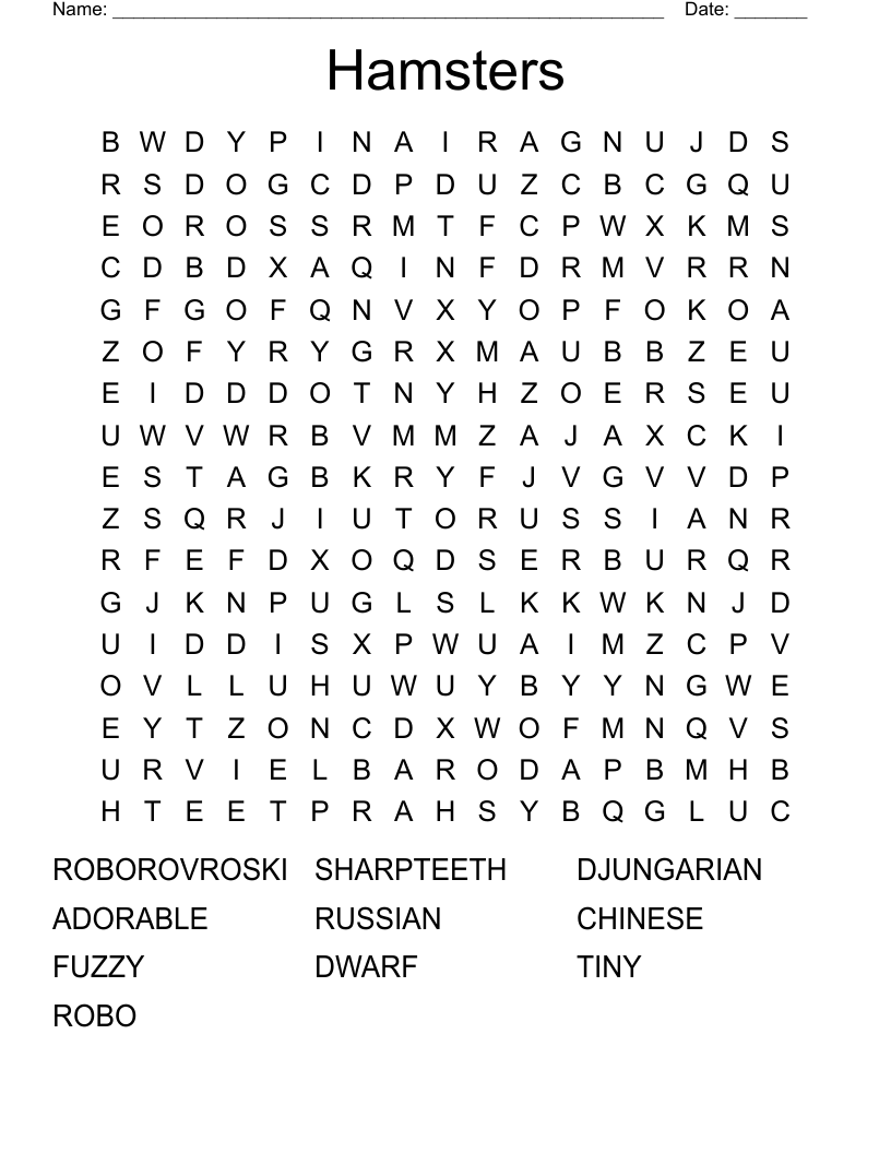 Hamsters Word Search