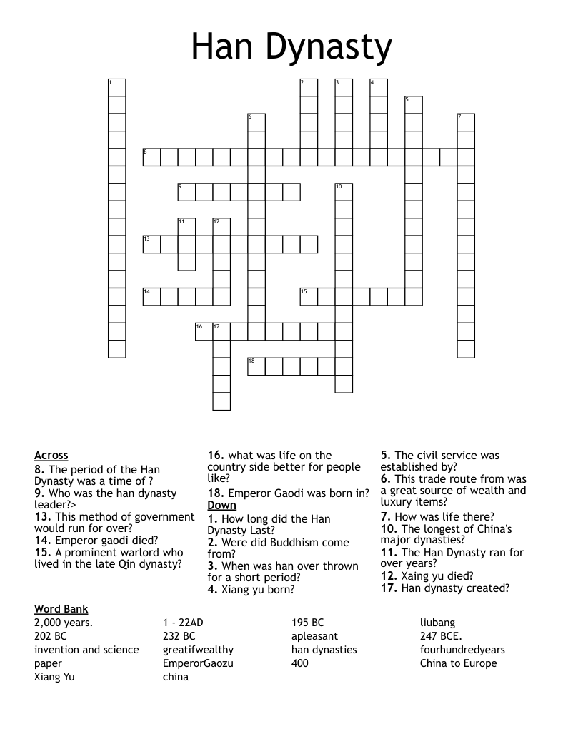 Han Dynasty Crossword