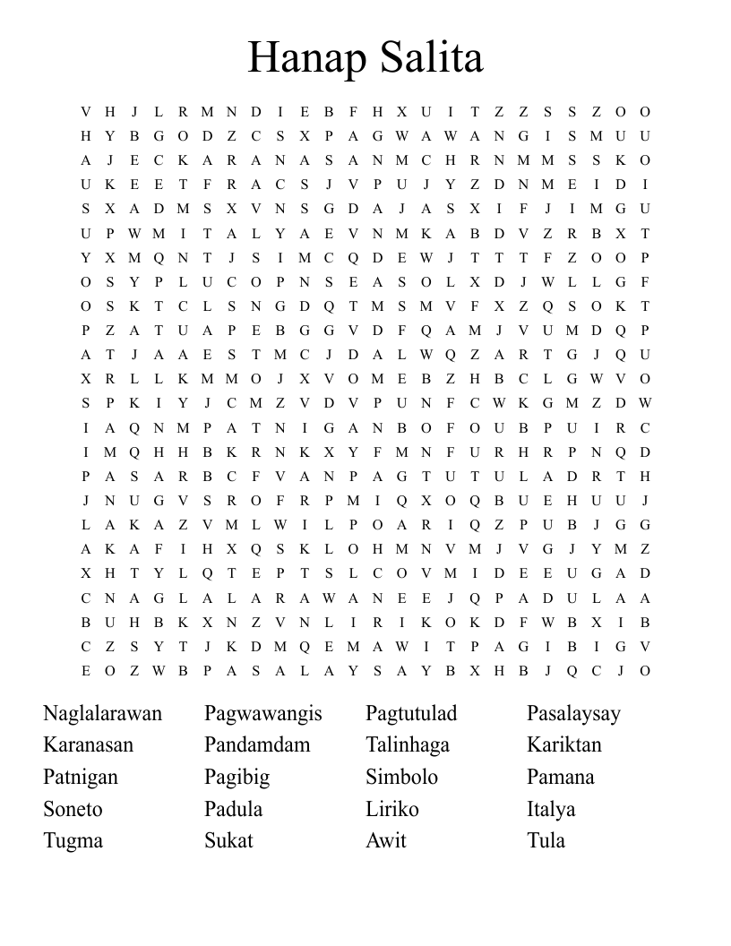 Hanap Salita Word Search