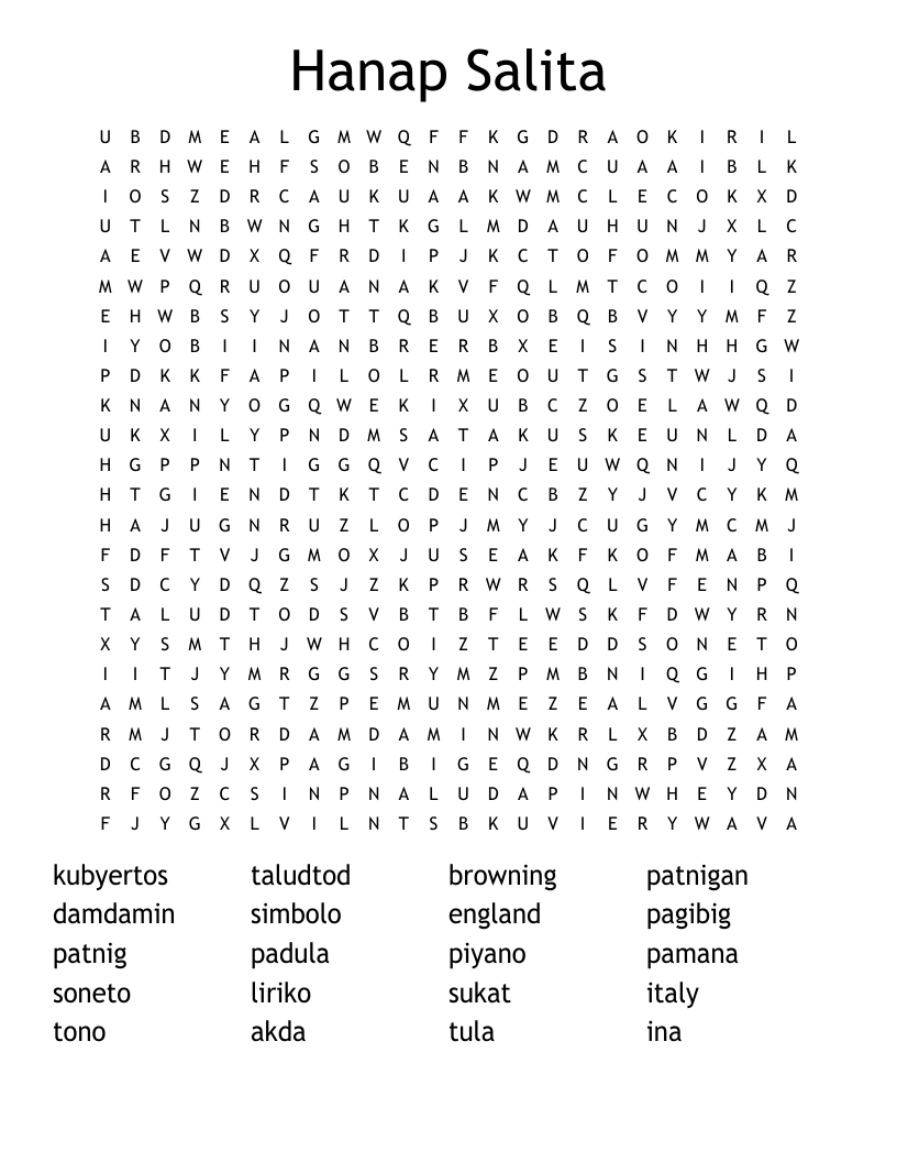 Hanap Salita Word Search