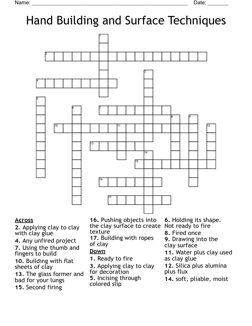 Hand Building and Surface Techniques Crossword