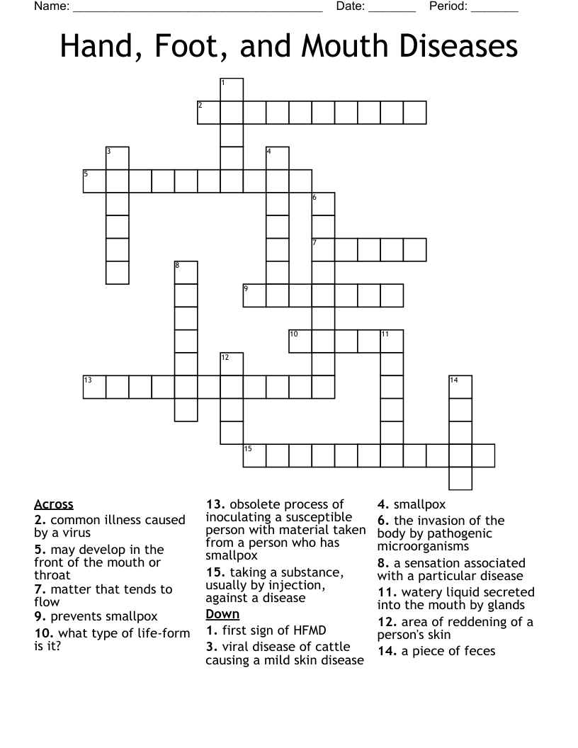 Hand, Foot, and Mouth Diseases Crossword