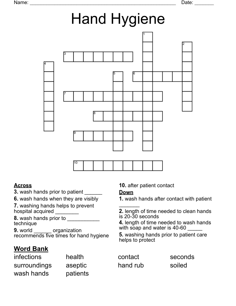 Hand Hygiene Crossword