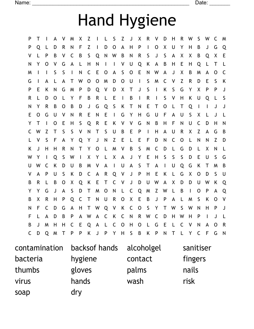 Hand Hygiene Word Search