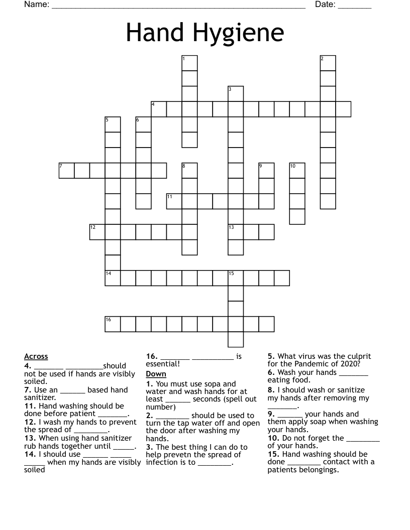 Hand Hygiene Crossword