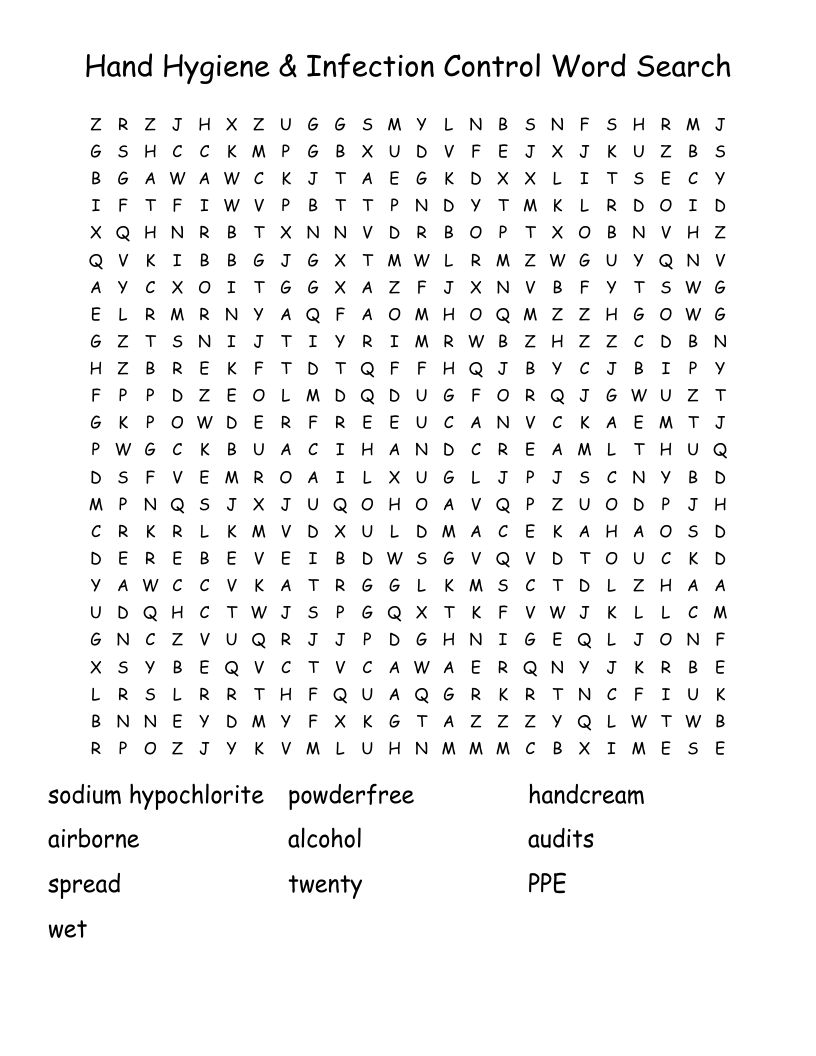 Hand Hygiene & Infection Control Word Search