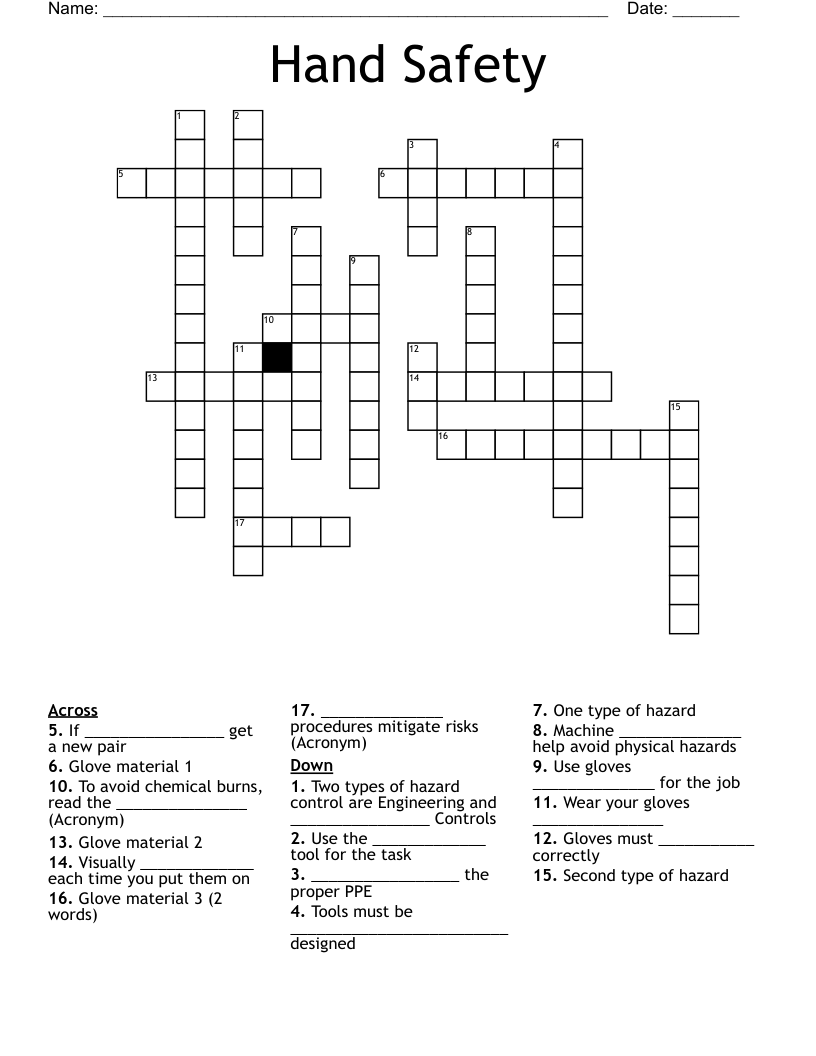 Hand Safety Crossword