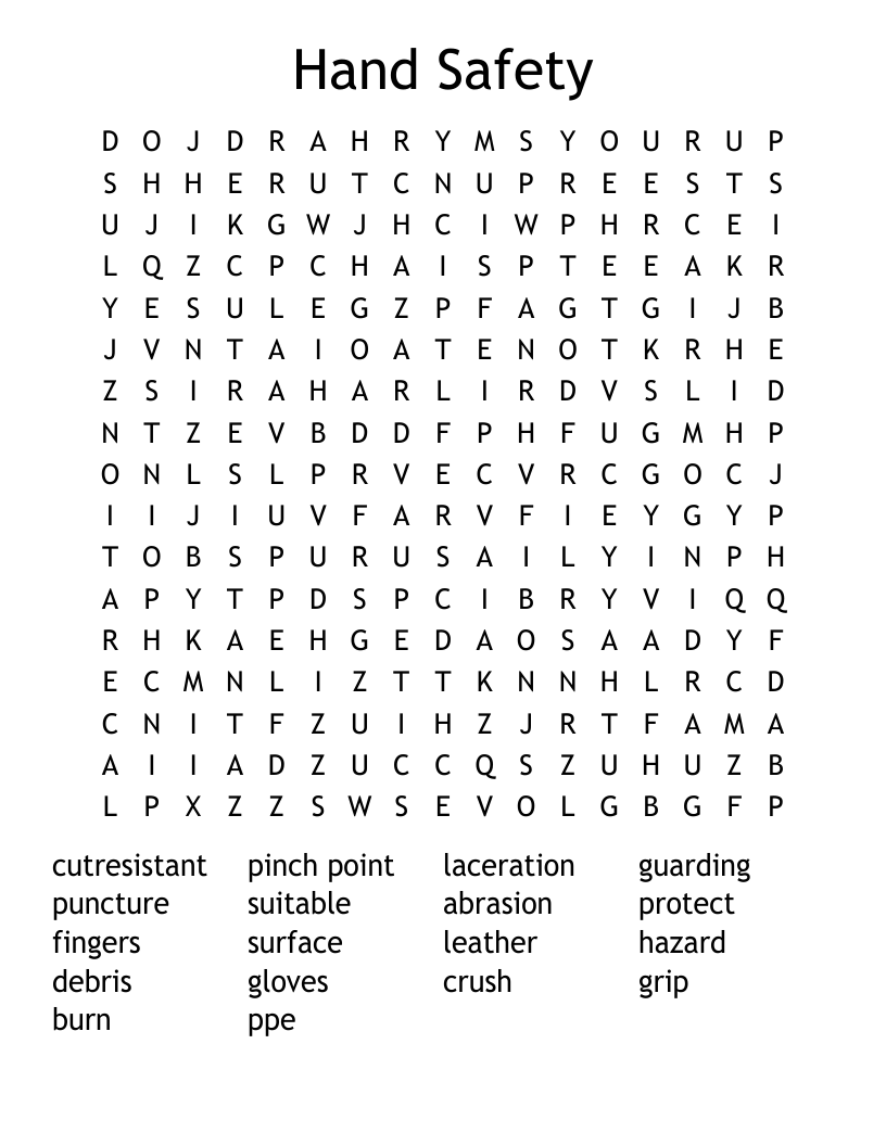 Hand Safety Word Search