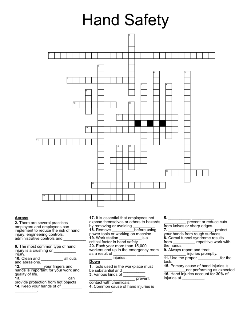Hand Safety Crossword