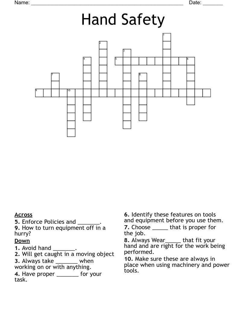Hand Safety Crossword