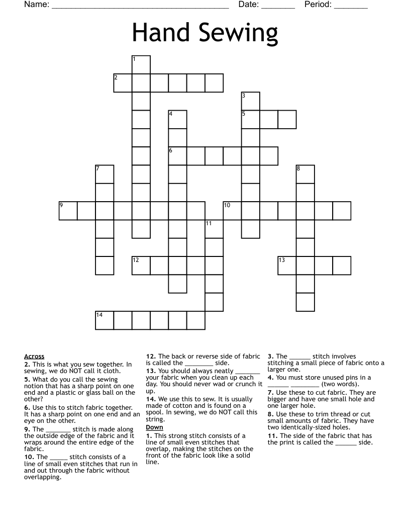 Hand Sewing  Crossword