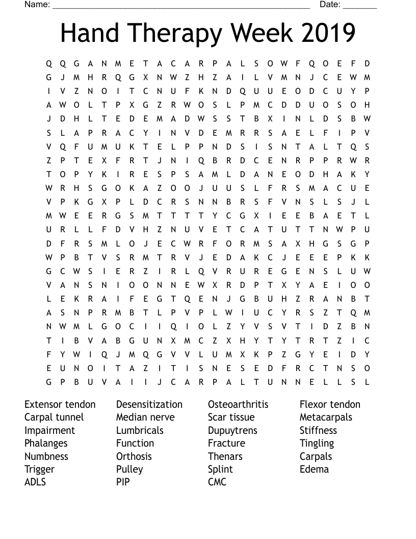 Hand Therapy Week 2019 Word Search