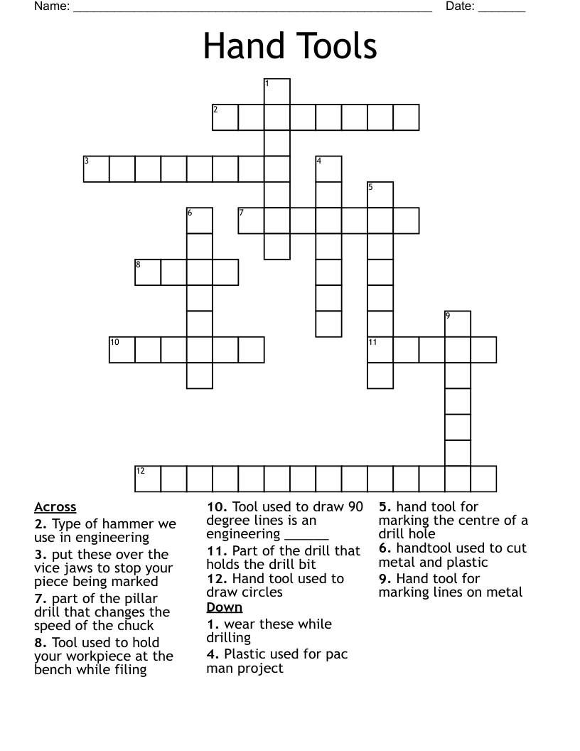 Hand Tools Crossword