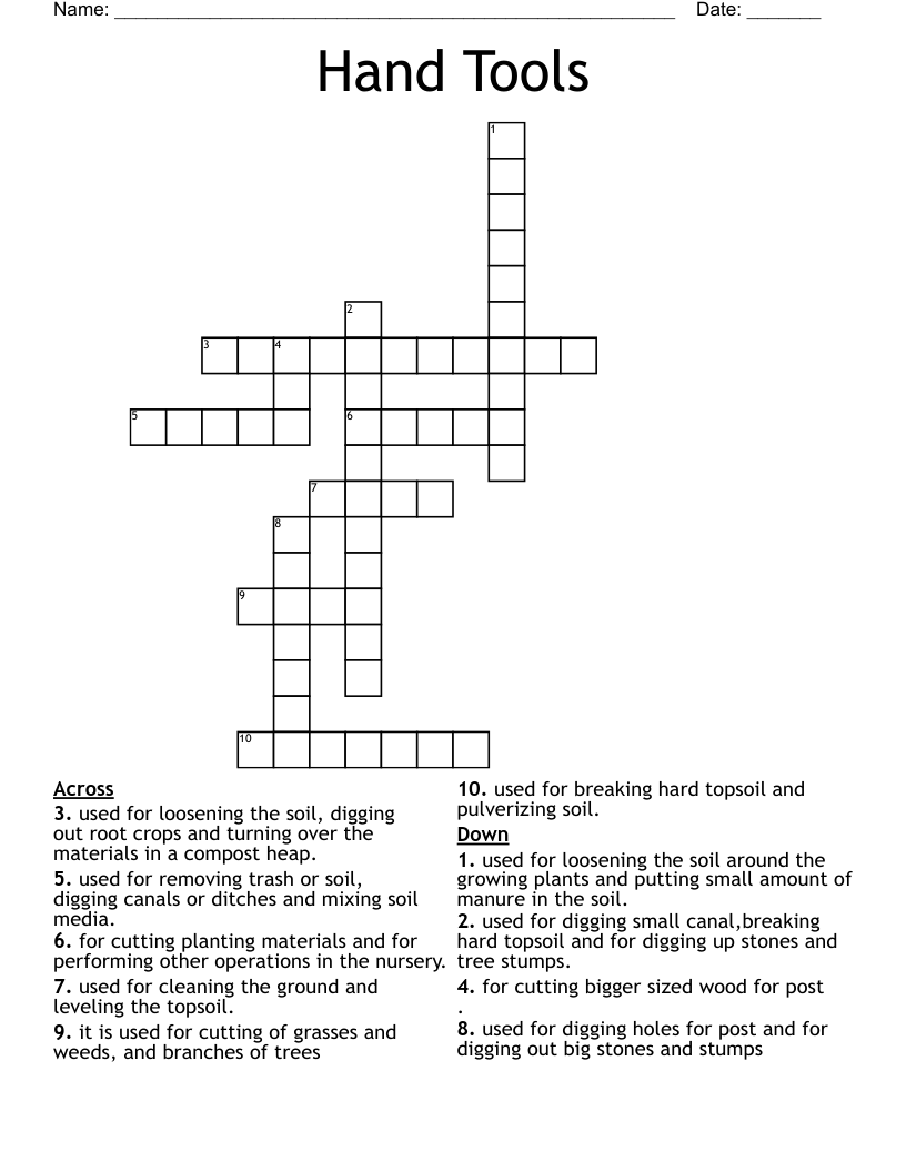 Hand Tools Crossword