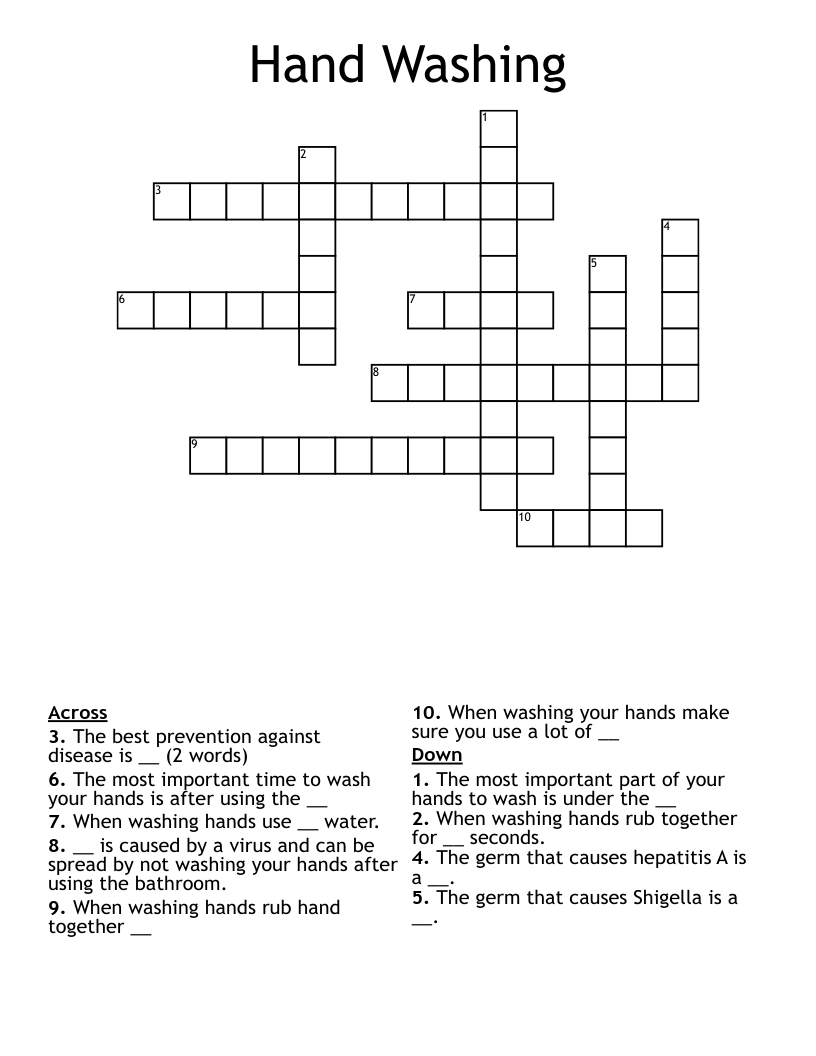 Hand Washing Crossword