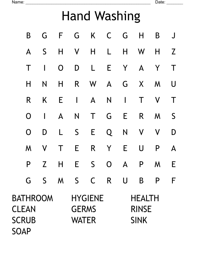 Hand Washing Word Search