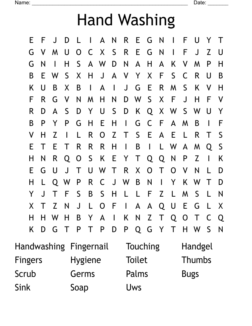 Hand Washing Word Search